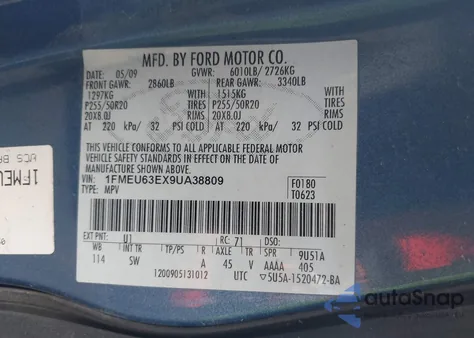 2009 Ford Explorer Xlt z USA, uszkodzony, nr VIN 1FMEU63EX9UA38809